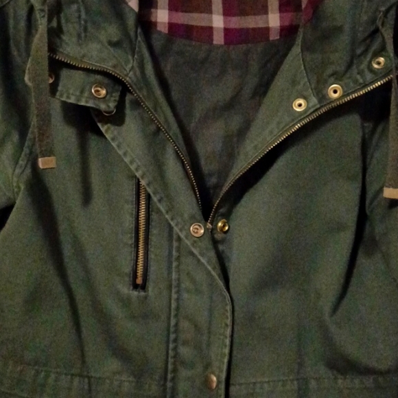 Topshop Olive green Field Jacket, with draw string hoodie Sz. 6 - Picture 2 of 9